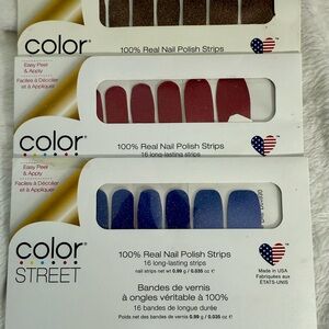 Set of Damaged Outer Package Color Street - Sparkly Brown, Rose and Blue.